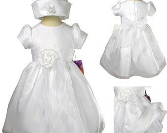 New Baby Infant Girl Toddler Church Christening Baptism Bonnet Formal Dress Ivory White  #687