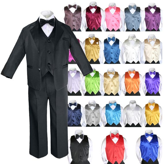 Black Boys Infant Toddler Formal Satin Lapel Vest Shorts Suit S M L XL 2T 3T 4T