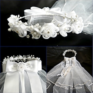 Girls 1st Communion Wedding Bridal White Veil Flower Girl Wreath Headpiece V430