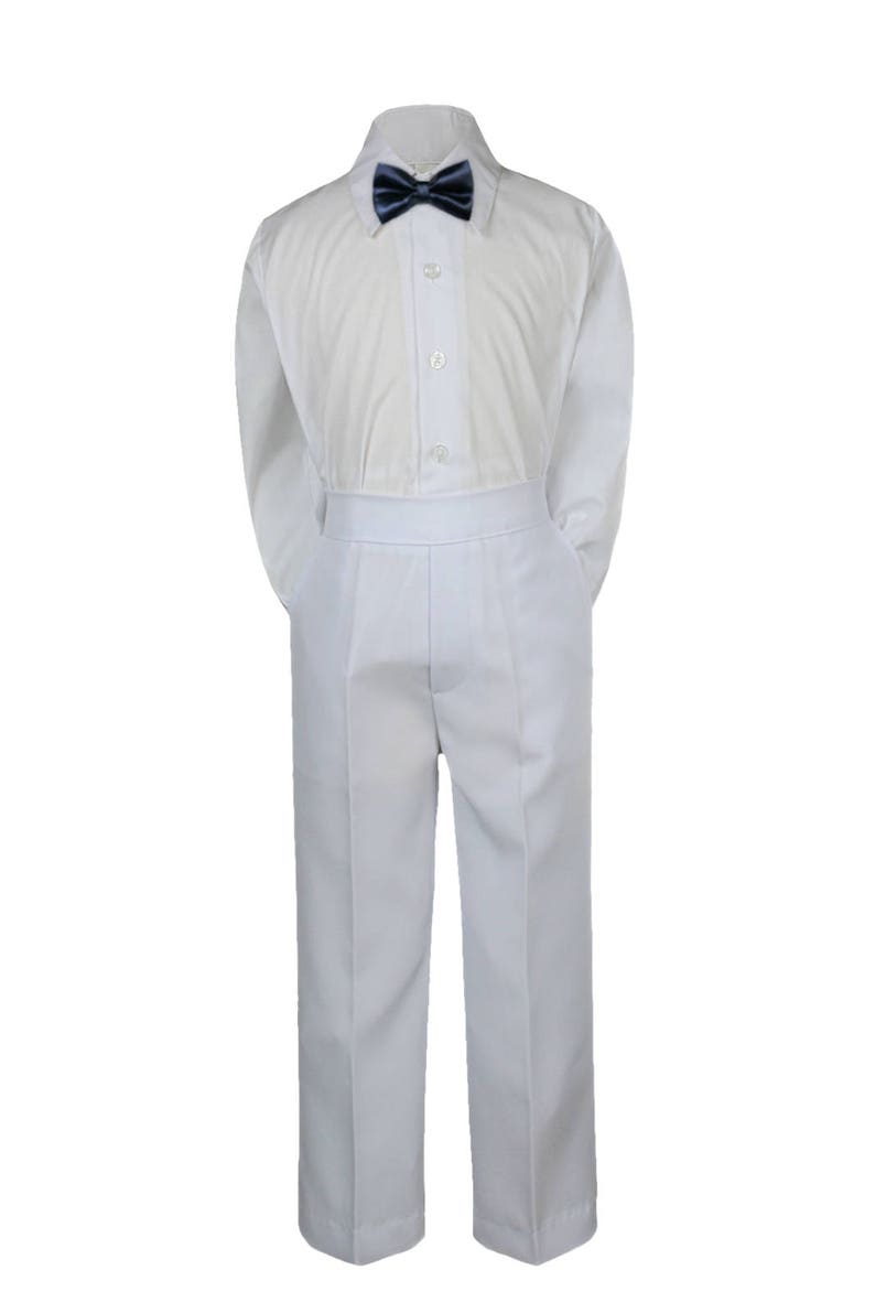 3pcs NAVY Bow Tie Boy Baby Toddler Graduation Uniform Wedding White Shirt with Different Color Pants for Option C1+503 Navy