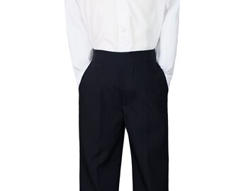 NEW BLACK or NAVY Pants for Baby Toddler Boy White button down dress Shirt for wedding formal occasion C1