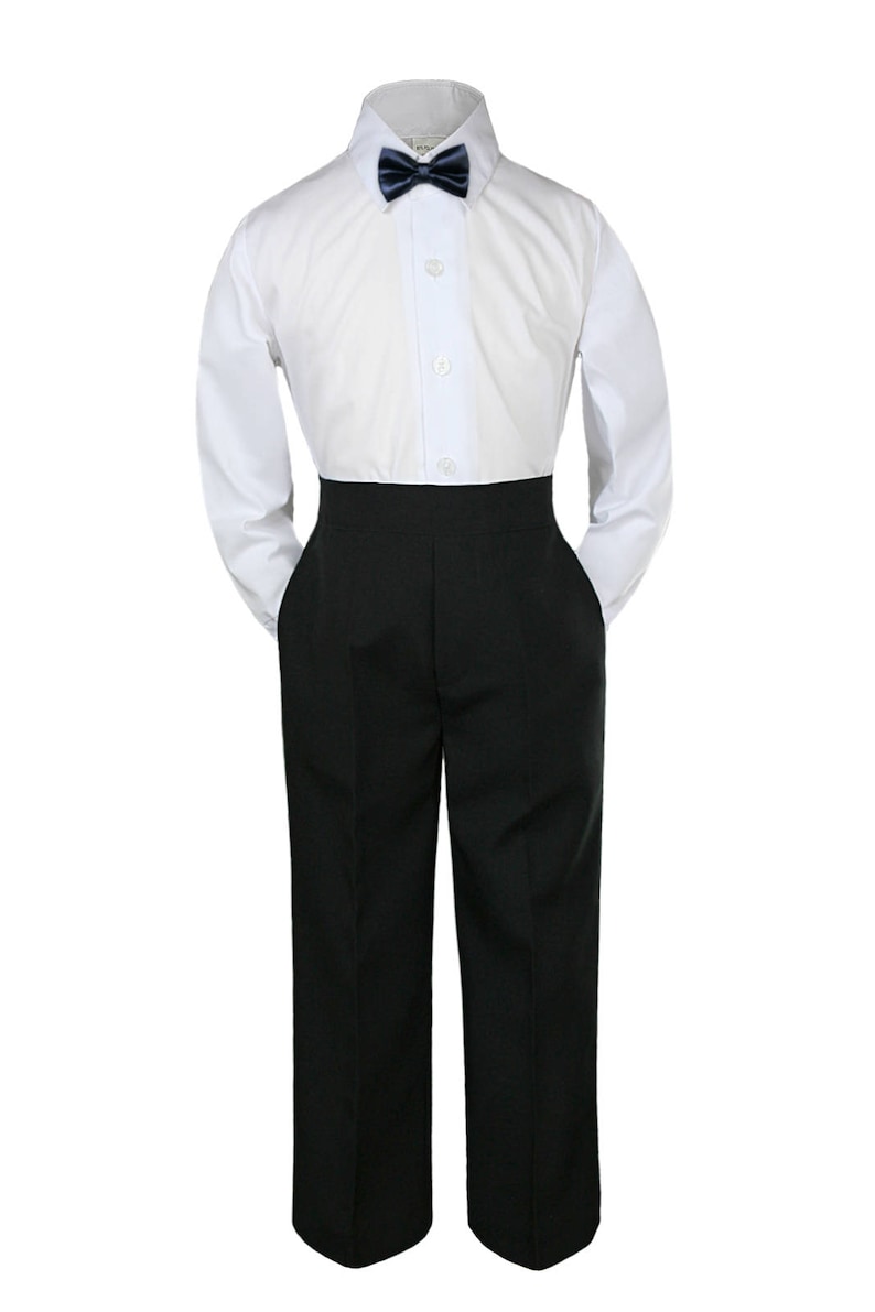 3pcs NAVY Bow Tie Boy Baby Toddler Graduation Uniform Wedding White Shirt with Different Color Pants for Option C1+503 Navy