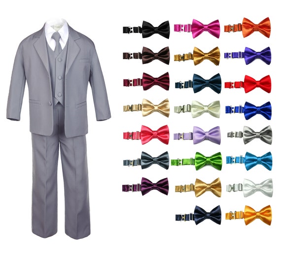 Tie 6pcs Set 9 Color sz S-4T Baby Toddler Formal Wedding Tuxedo Boy Suit Khaki