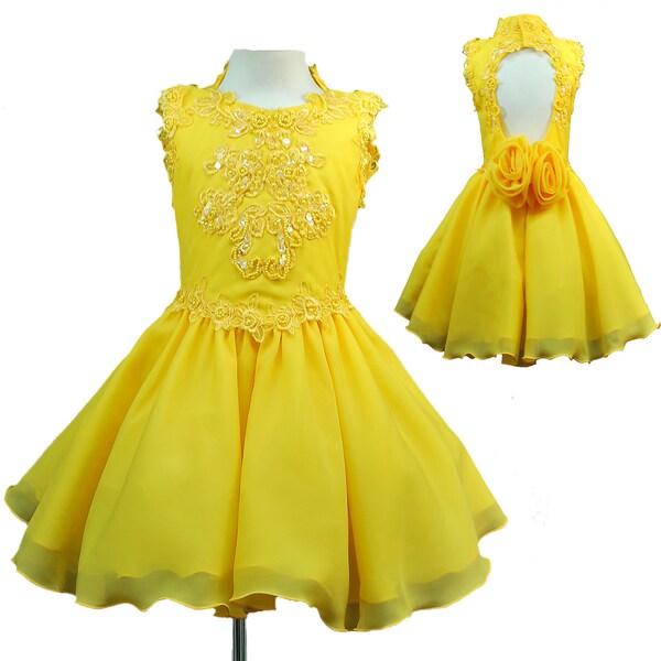 New Baby Toddler Girl Pageant Wedding Dance Birthday Short Dress Yellow #M12