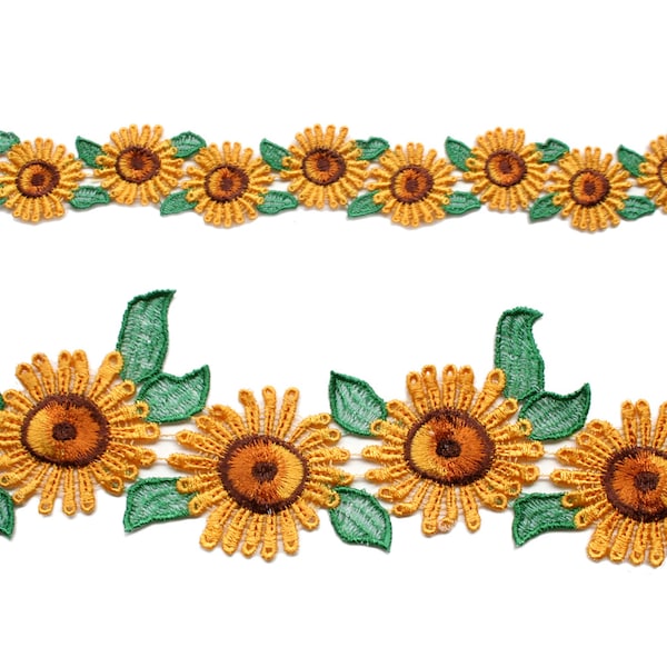 12" a unit - 3 width of Sunflower Daisy Embroidered Lace Trim DIY Sewing Notions CF4031/2/3 by 12"(30 CM)