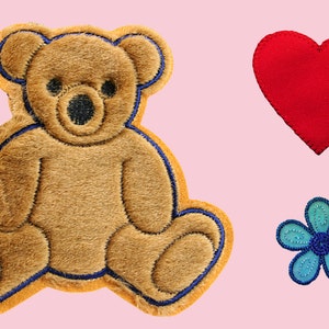 Brown Teddy Bear Red Heart Blue Flower Kaylee Firefly Costume Embroidered Sew On Patches Applique DIY Cosplay Craft Supplies JS106