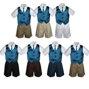 6pc TEAL Vest & Long Tie Boy Baby Toddler Ring Bearer Wedding Formal Vest Suit with 7 Color Shorts for Option 058+501 Teal