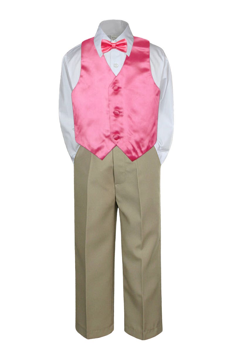 4pc FUCHSIA Vest /& Bow Tie Boy Baby Toddler Ring Bearer Wedding Formal Vest Suit with Different Color Pants for Option C1+507 Fuchsia