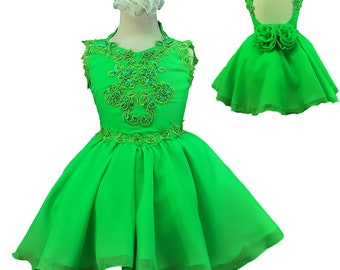 New Baby Toddler Girl Pageant Wedding Dance Birthday Short Dress Lime Green #M12