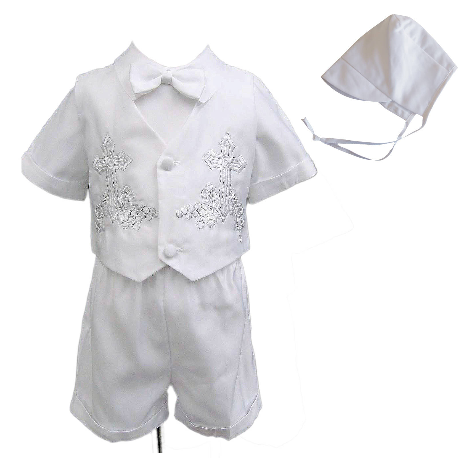 Baby Boy Toddler Baptism Formal  Embroidered Vest Shorts Suit White +…