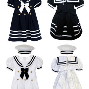 New Baby Toddler Girl Formal Party Cruise Nautical Sailor Navy or White Dress ML602