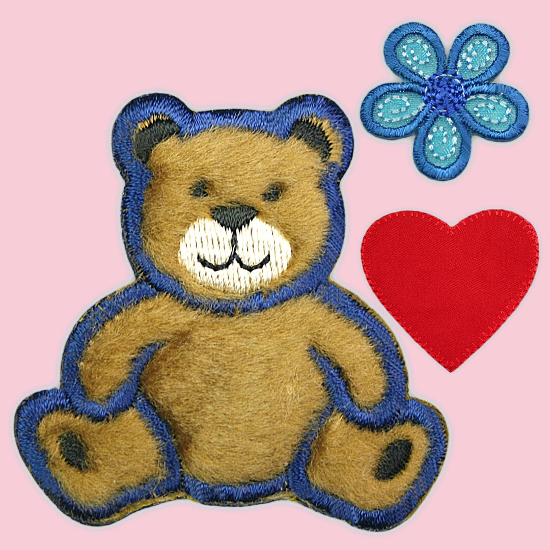 Small Brown Fuzzy Teddy Bear Red Heart Blue Flower Kaylee Etsy