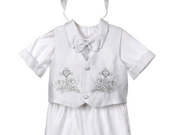 New Baby Toddler Boys WHITE Christening Baptism Embroidered Love Grapes Wedding Ring Bearer Shorts Set Outfit BT401