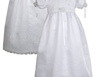 New Baby Infant Girl Toddler Church Christening Baptism 2 pcs set of Bonnet Formal Dress Gown White 12-30 Months CG725