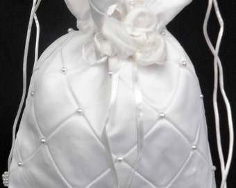 White Pearls Pattern Purse Handbag for 1st Communion Christening Wedding Bridal Flower Girl PW5