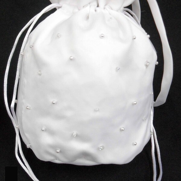 White Pearls Pattern Purse Handbag for 1st Communion Christening Wedding Bridal Flower Girl PW4