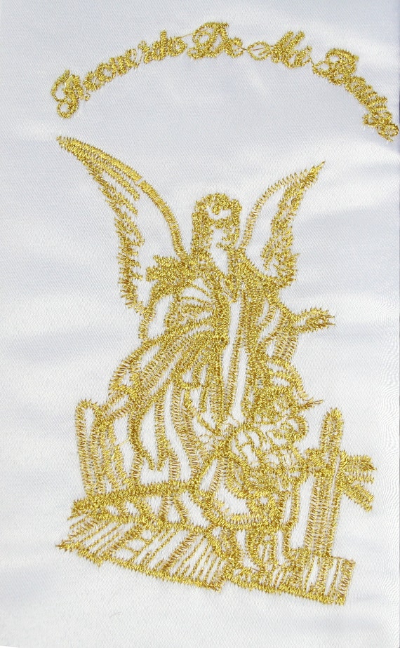 Metallic Embroidered Christening Baptism Stole Scarf Sash Virgin Mary Pope Maria