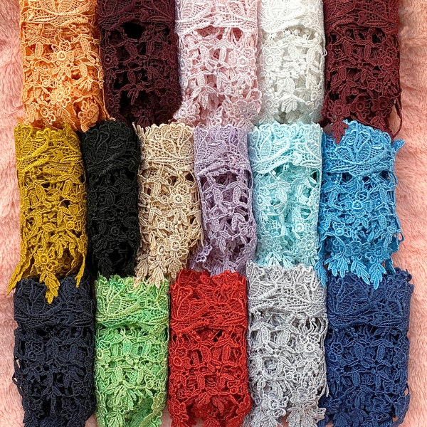 5.25" Wide -- 17 Colors Bridal Venice Lace Floral Embroidery Flower Rayon Trim Sewing Notions Craft Supplies UB057