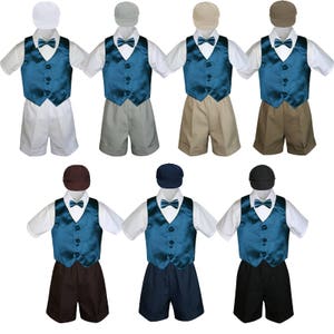 6pc TEAL Vest & Bow Tie Boy Baby Toddler Ring Bearer Wedding Formal Vest Suit with 7 Color Shorts for Option 058+507 Teal