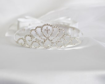 Crystal White First Communion Flower Girl Crown Veil Tiara Wedding Rhinestone 