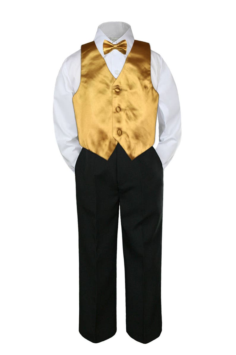 4pc GOLD Vest & Bow Tie Boy Baby Toddler Ring Bearer Wedding Etsy