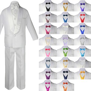 New Baby Toddler Boys WHITE Formal Baptism Communion Wedding Ring Bearer Formal Occasion 7 pieces  Suit Tuxedo BY009+507