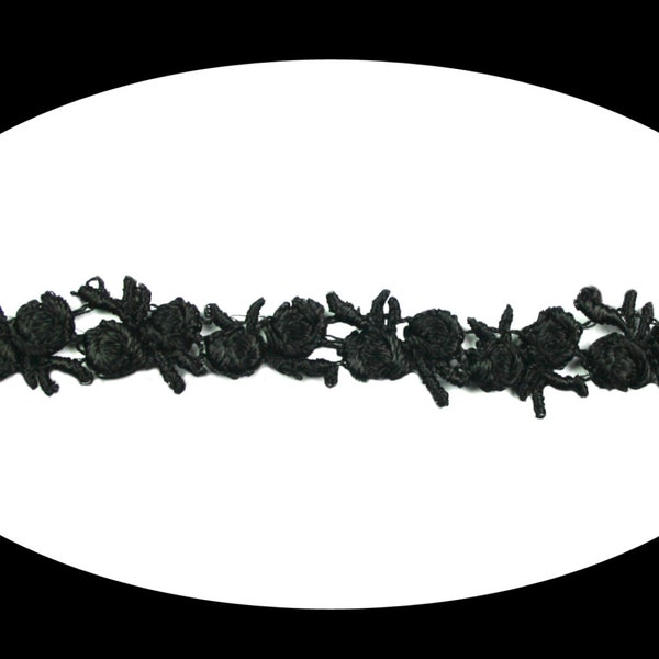 1/4 Inches wide -- Black Little Dainty Floral Venice Lace Trim Guipure Trimming Sewing Notions DIY Craft Design Supplies BB068