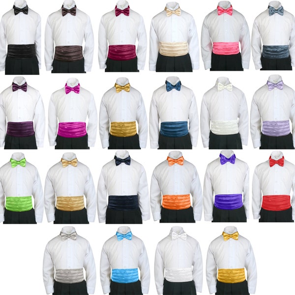 25 Colors Formal Satin Cummerbund Bow Tie set for Baby Boys, Toddlers, Kids, Teens Pink  Red Black Burgundy Gold .. #502