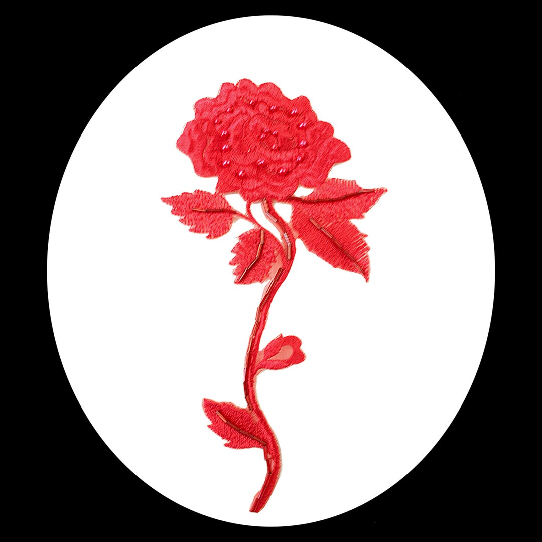 Beaded Embroidered Rose Flower Applique Red Sew on Patch Etsy