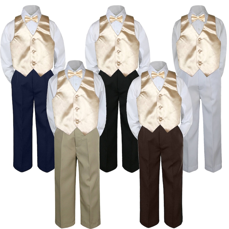4pc CHAMPAGNE Vest & Bow Tie Boy Baby Toddler Ring Bearer Etsy