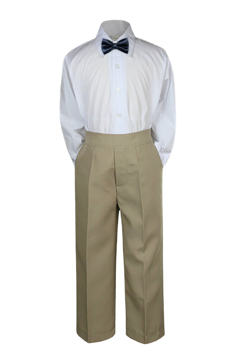 3pcs NAVY Bow Tie Boy Baby Toddler Graduation Uniform Wedding White Shirt with Different Color Pants for Option C1+503 Navy