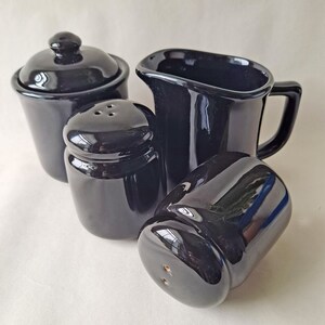 Salt & Pepper, Creamer and Sugar Bowl in Granite Black by Newcor Stoneware