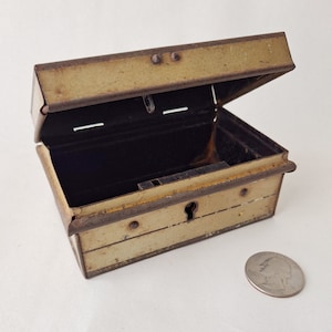 Antique 1800s Small Metal Bankers Cash Box -- English Make