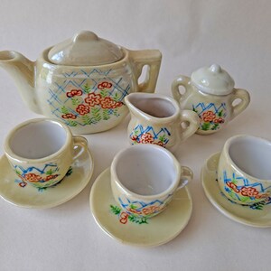 Vintage Miniature Tea Set: Blue Floral Porcelain, Made in Occupied