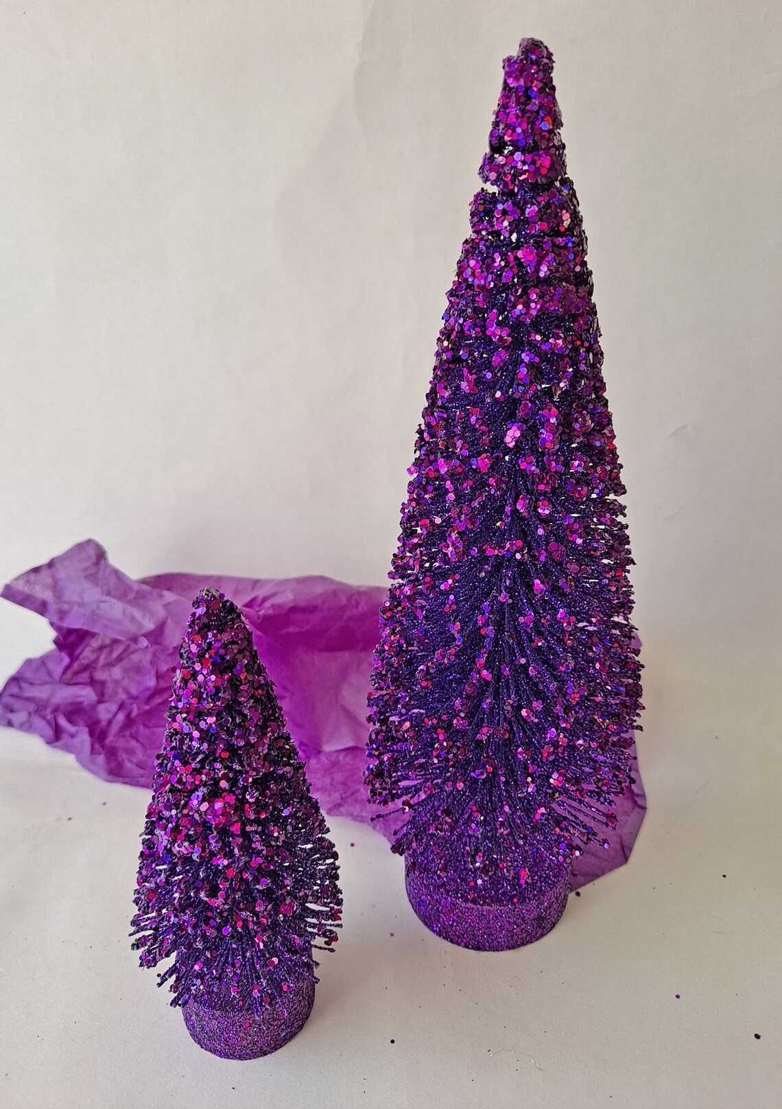 2 Purple Glitter Bristle Brush Christmas Trees Etsy