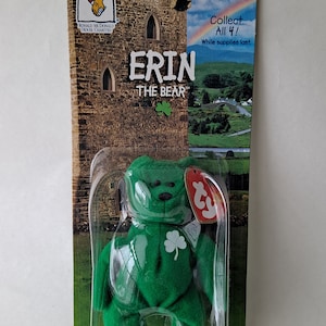 Erin The Bear-1997 McDonalds Ty Beanie Baby with rare errors 1993, OakBrook