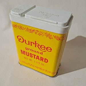 Vintage Durkee Ground Mustard Tin with Plastic Lid