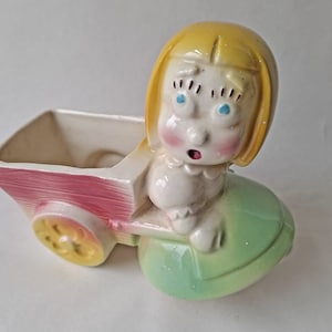 Vintage Ceramic Dutch Girl with Cart Planter