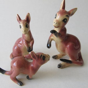Vintage Japanese Ceramic Kangeroo Figurine Family