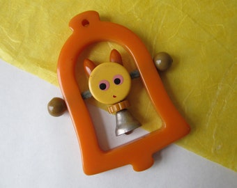 Vintage 1940's Bakelite Crib Toy – Kitty Cat in the Bell