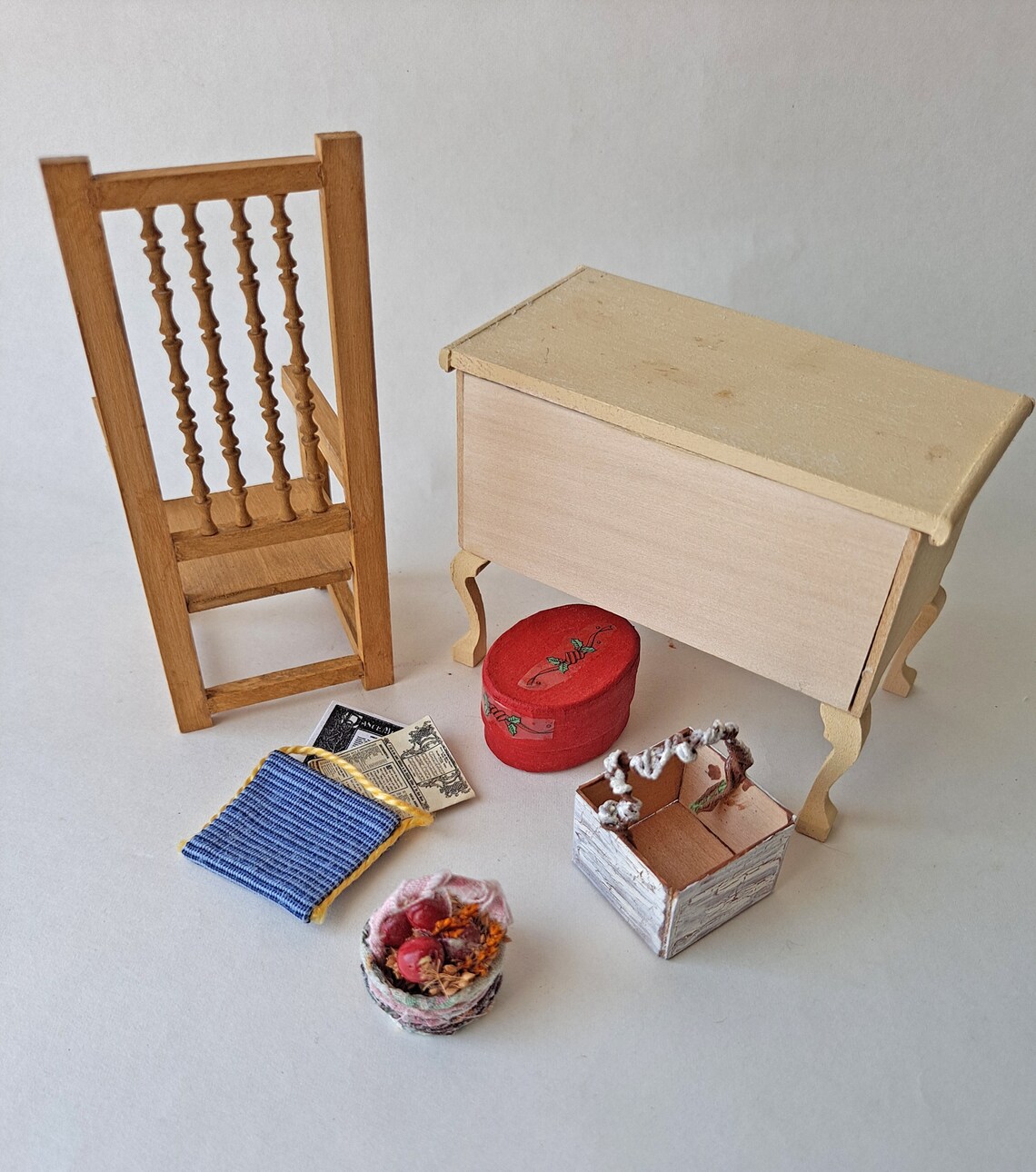 Vintage Miniature Wooden Doll Dresser, Wooden Chair and Accessories Etsy