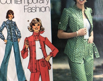 Vintage 70s Simplicity Pantsuit Pattern, Flared Leg, Balloon Sleeve Top