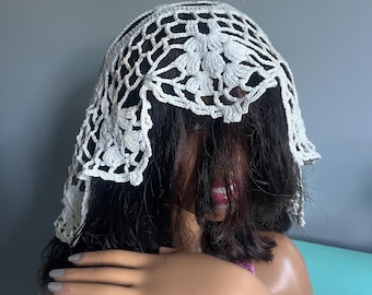 Crochet Bonnet//Vintage Upcycled Crochet Hat//Vintage Bonnet//Lace Bonnet//Cottagecore Bonnet