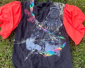 Upcycled T Shirt//Plus Size Avant Garde Shirt//Reworked T Shirt
