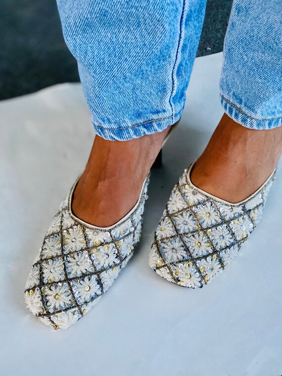 Vintage Mules//Vintage Sequined//Vintage Slides