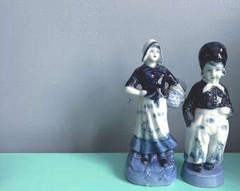 Vintage Delft Blue Ceramic Figurines, Dutch Folk Set