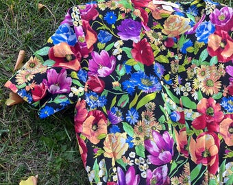 Vintage 80s Silk Floral Mini Dress - The Limited Brand