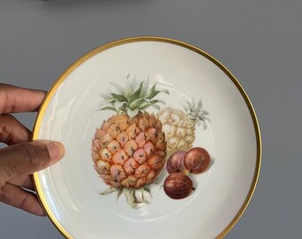 Vintage Bavarian Fruit Plate Set, Gold Rimmed Collectible