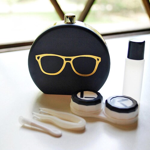 Black Contact Lens Case and Travel Kit Gold Foiled Eye Etsy