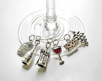 Set of 6 Wine Charms - Wine Themed Glass Charms + Gift Set